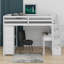 Lit mezzanine simple avec 4 tiroirs, bureau, tablettes et escaliers