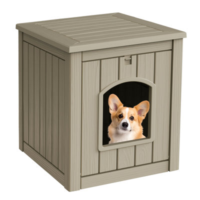 Maison pour animaux 3-en-1 en résine: Enceinte de litière cachée avec table d'appoint (brun clair)