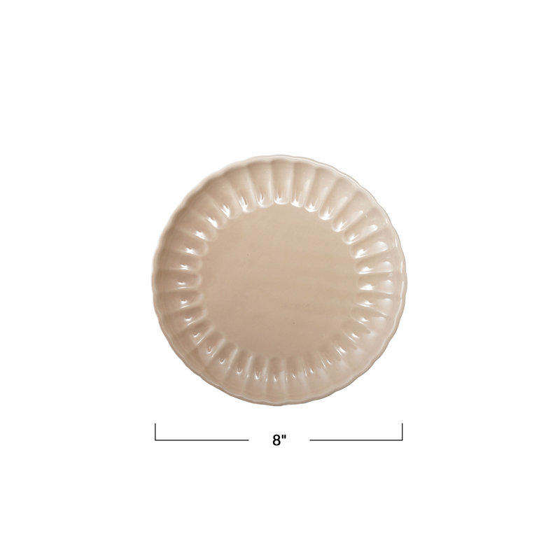 Round Stoneware Fluted Plate With Reactive Glaze, Pink