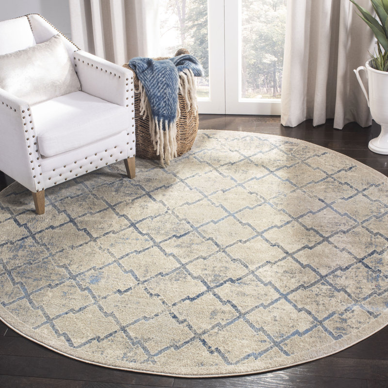 Tapis gris clair / bleu foncé Aubreelynn Cambrai, Rond 10 pi