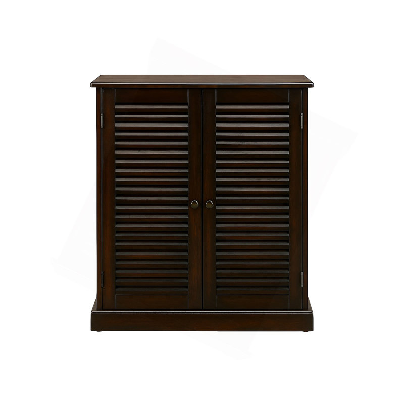 Armoire à chaussures avec 5 tablettes et portes à persiennes, Noyer foncé