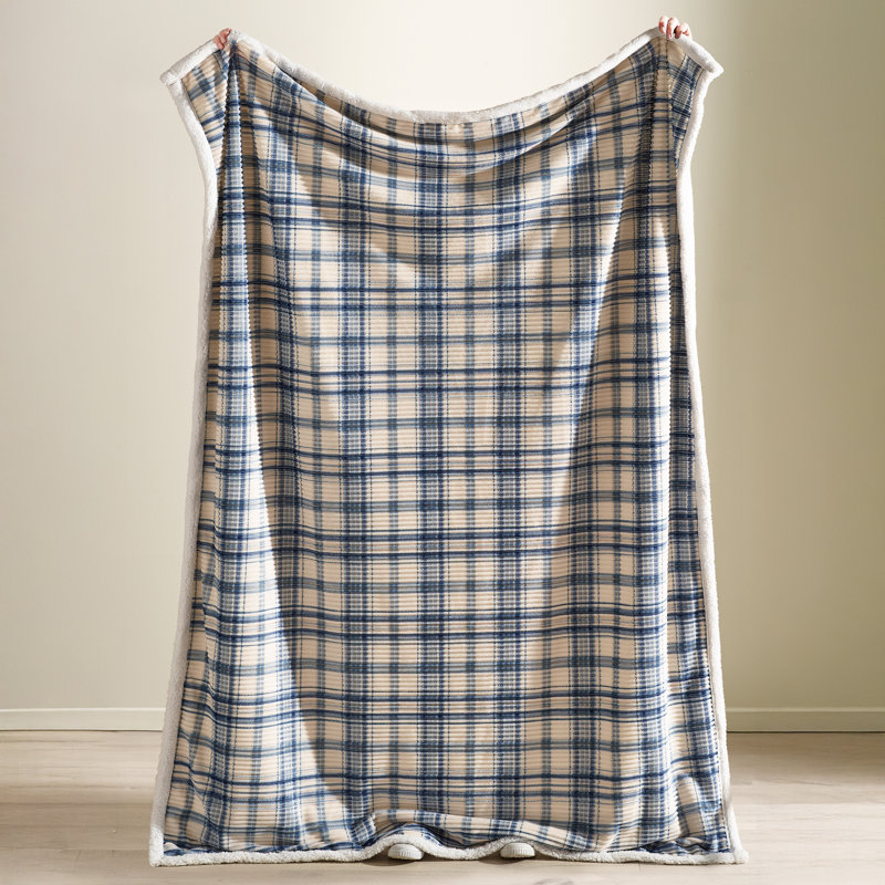 Cosy Ribbed Check 130x170cm Blanket Throw, Blue