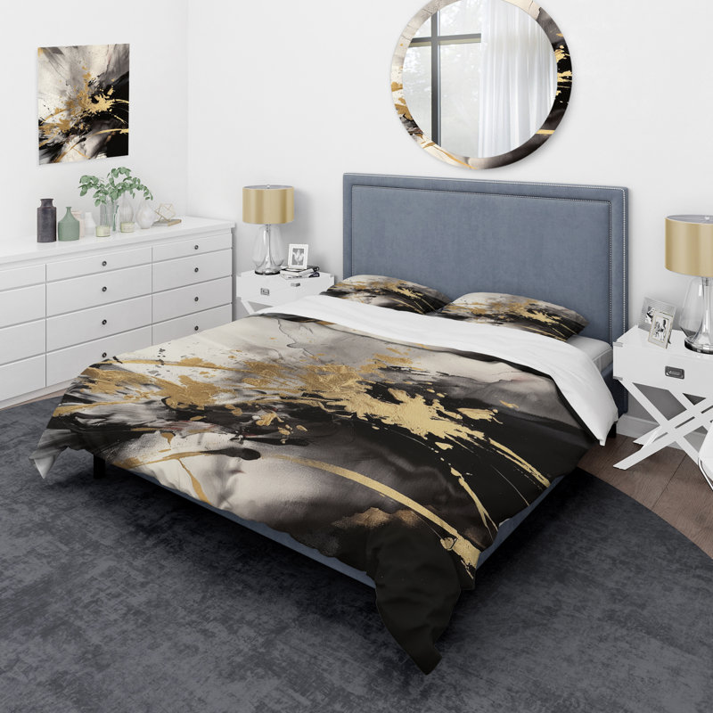 Ensemble de housse de couette abstrait Gold and Grey Flusion Fusion II - Abstract