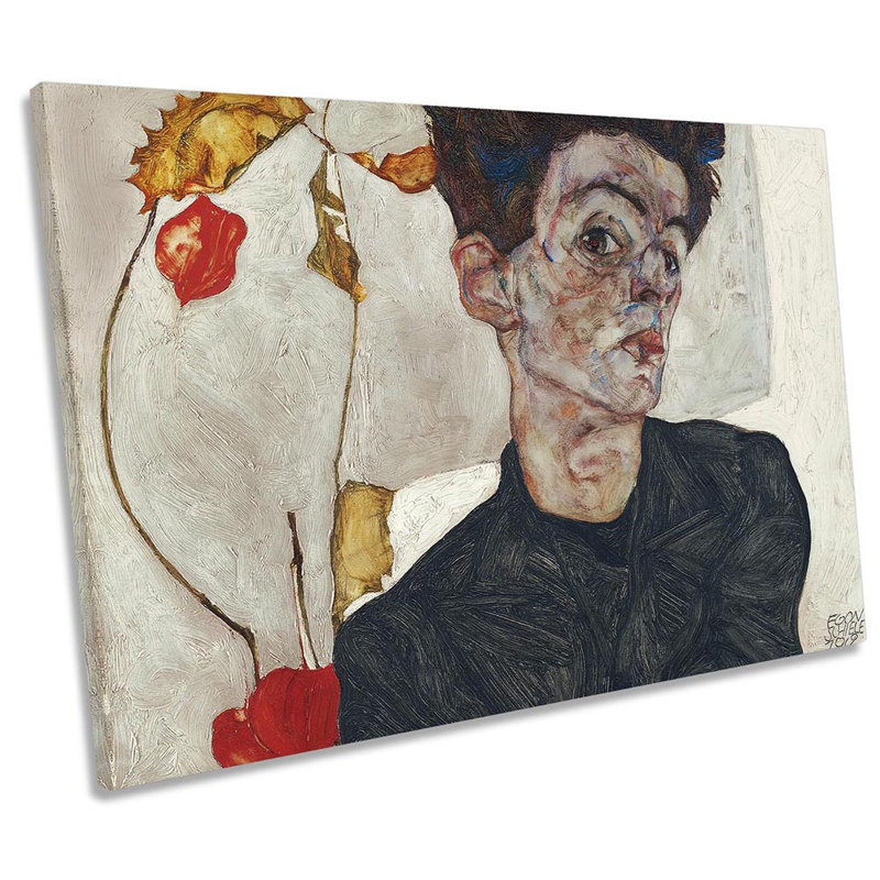 Egon Schiele Self-Portrait With Physalis - Wrapped Canvas Print, 40.6cm H x 61cm W x 2cm D