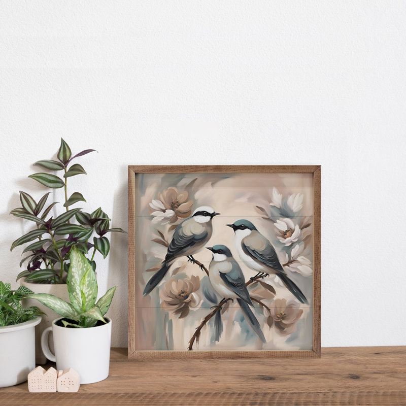 Three Birds On Floral Branch