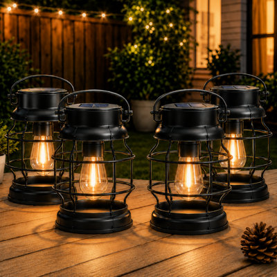 Lanternes d'extérieur à énergie solaire, lumières suspendues en métal avec ampoule DEL blanc chaud pour patio, porche, jardin et sentier