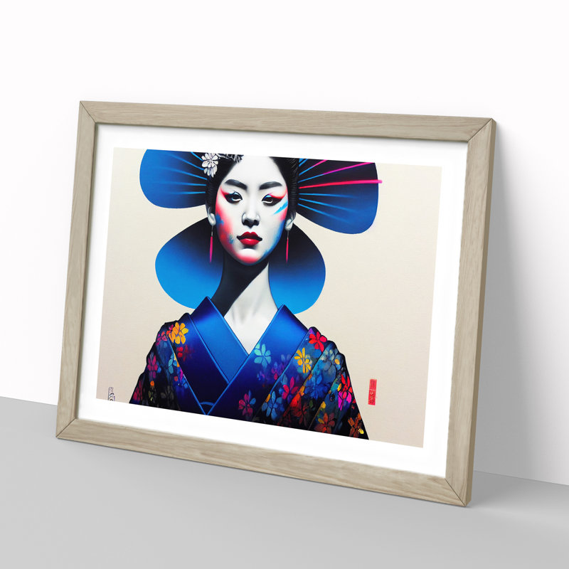 Colourful Geisha Vol.2 - Single Picture Frame Print, 25cm H x 34cm W x 2cm D, Oak Framed