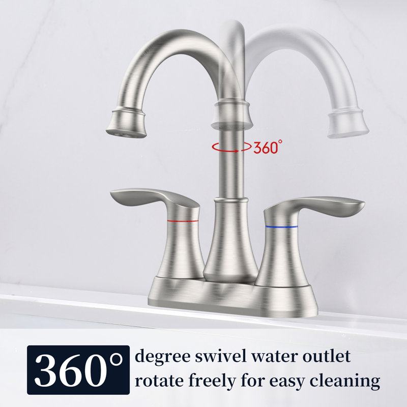 Bathroom Faucet In Brushed Nickel, 360 Swivel Spout, Lever For Accurate Water Temperature Adjustment 4 Inch Sink Degree Swivel, Saving Design, Long-Lasting