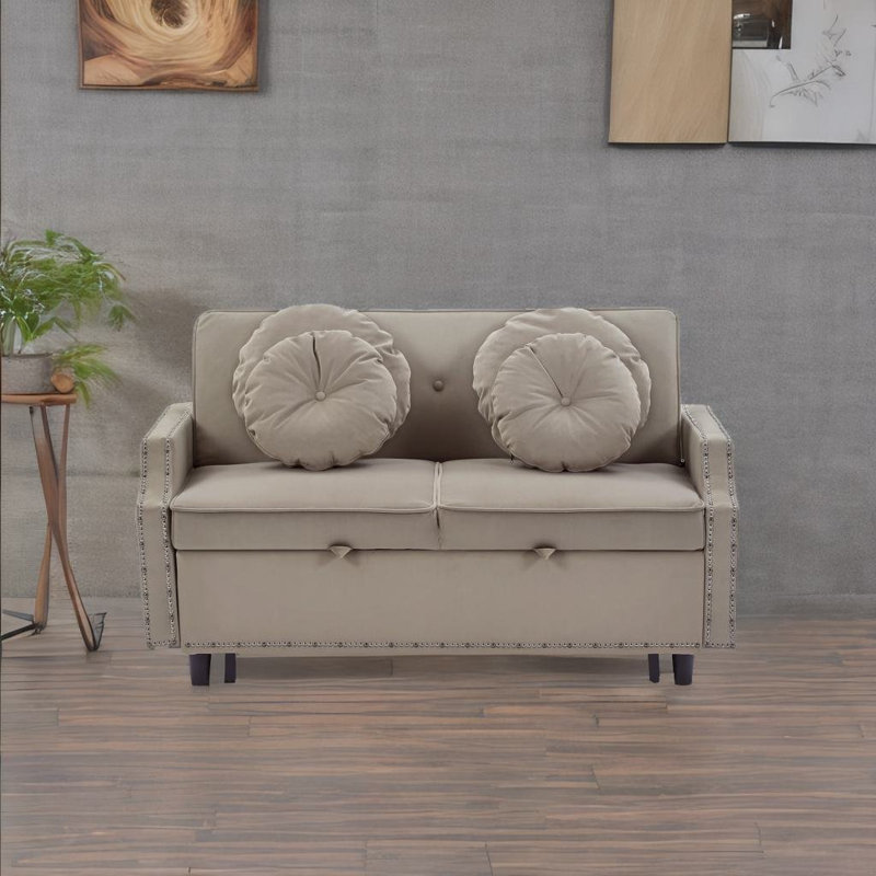 Adriannah Upholstered 54.7'' Sleeper Sofa, Coffee 100% Polyester