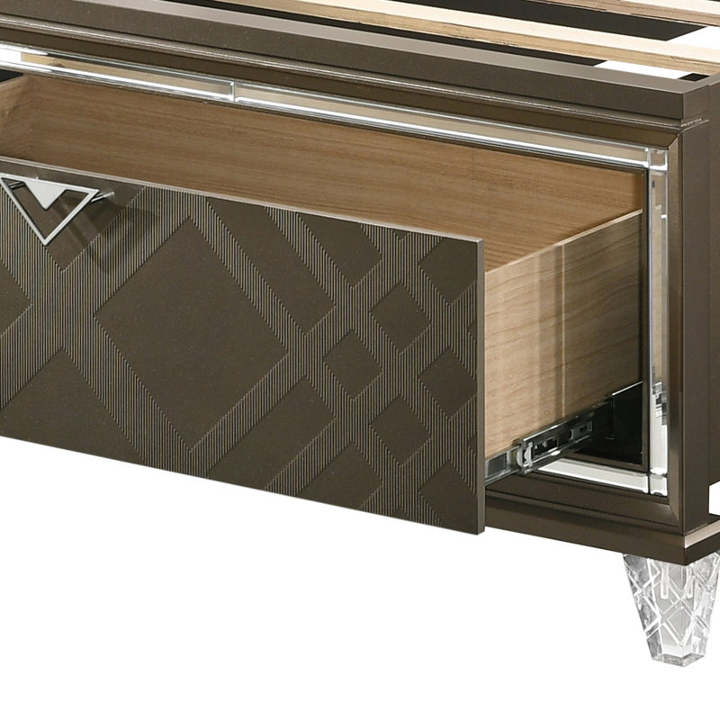Lit de rangement simple beige et champagne foncé, installation simplifiée sans sommier, tête de lit rectangulaire avec options de profil bas et de lit, aucun ressort nécessaire, 2 tiroirs tactiles pour plus de commodité et d'organisation