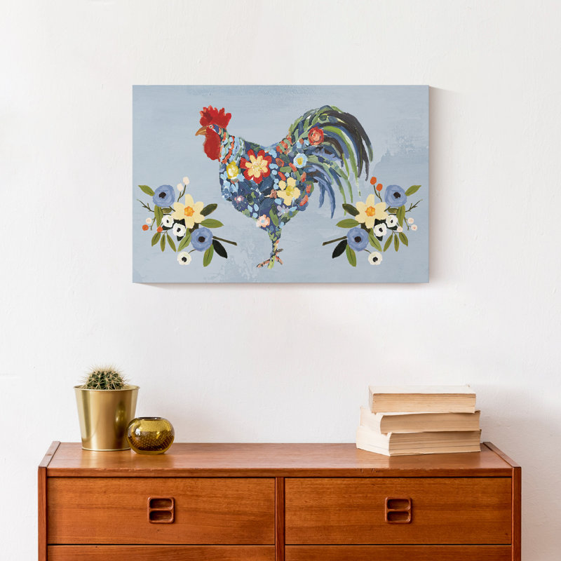 Impression de coq floral, H 12 po x l 18 po