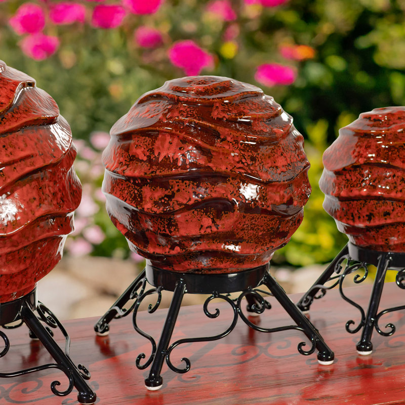 Assorted Ceramic Globe Tabletop Accents "Florence" (Set of 3), Red