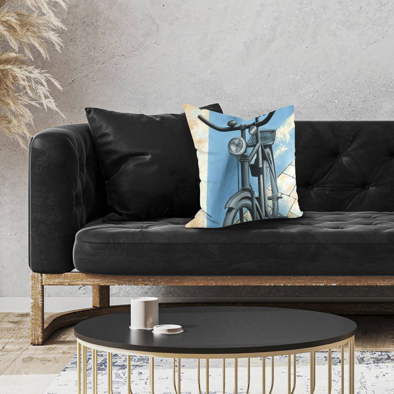 Abandoned bicycle - 18"x18" Throw pillow cover - Poly twill - Print on demand, Blue