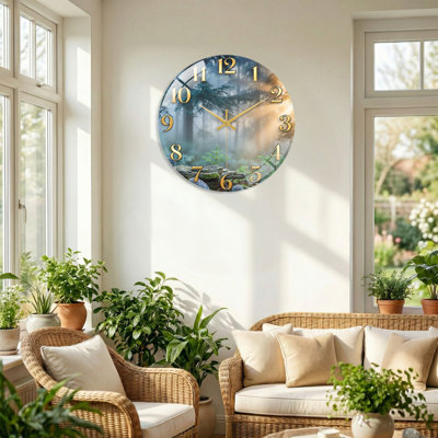 Forest Mist Modern Decorated Glass Wall Clock Home Decor Art-15.7"