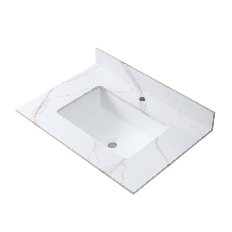 Montary 31Inch Bathroom Stone Vanity Top Carrara  Color With Undermount Ceramic Sink And Single Faucet Hole With Backsplash