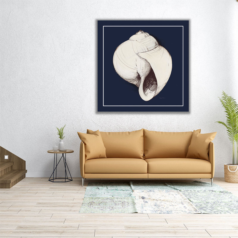 «Coastal Shell I with Border Navy», reproduction d'art sur toile, H 12 po x l 12 po