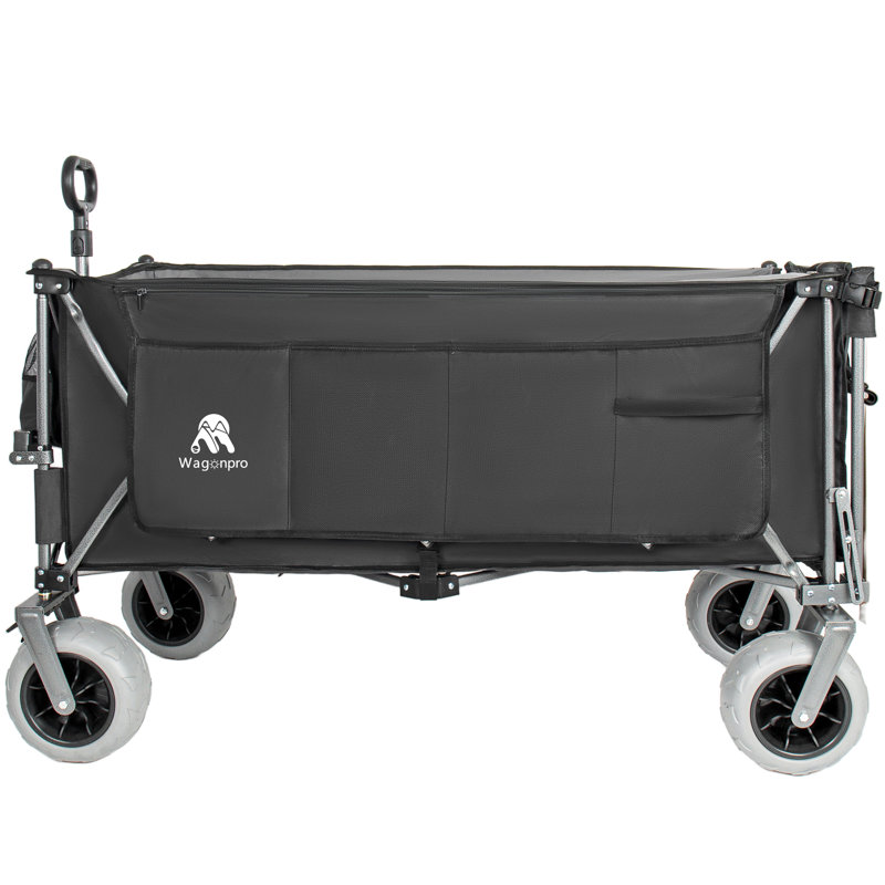 Chariot de plage très long avec roues tout-terrain de 67 pouces, capacité de 500 lb, grand chariot utilitaire avec hayon, sans assemblage requis, noir et gris