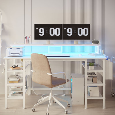 Iron Computer Desk with Built-In Electrical Outlet