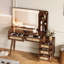 Coiffeuse de 47 po avec miroir et lumières, bureau de maquillage avec 5 tiroirs et tablette de rangement, conception de tiroir en rotin, 3 modes de couleur et coiffeuse à luminosité réglable-121060836