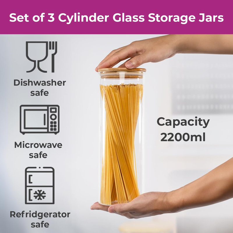 Glass Jar - Set of 3, 20cm H x 10cm W x 10cm D