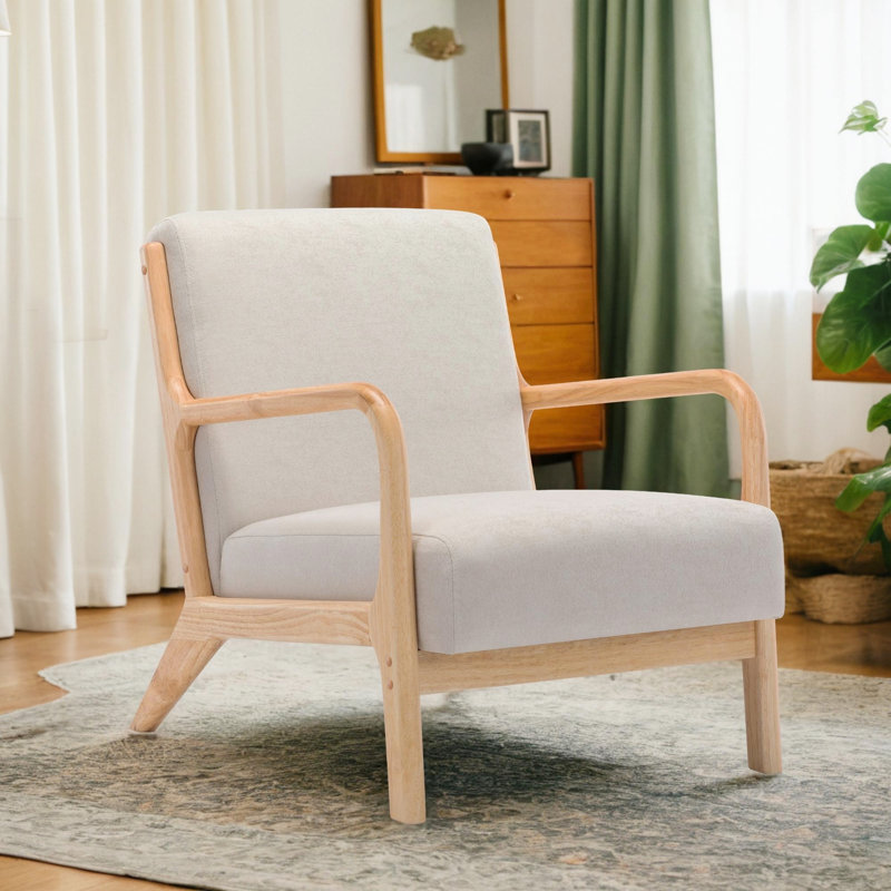 Chaise rembourrée Bravyn, Mélange de lin ivoire / crème, Naturel
