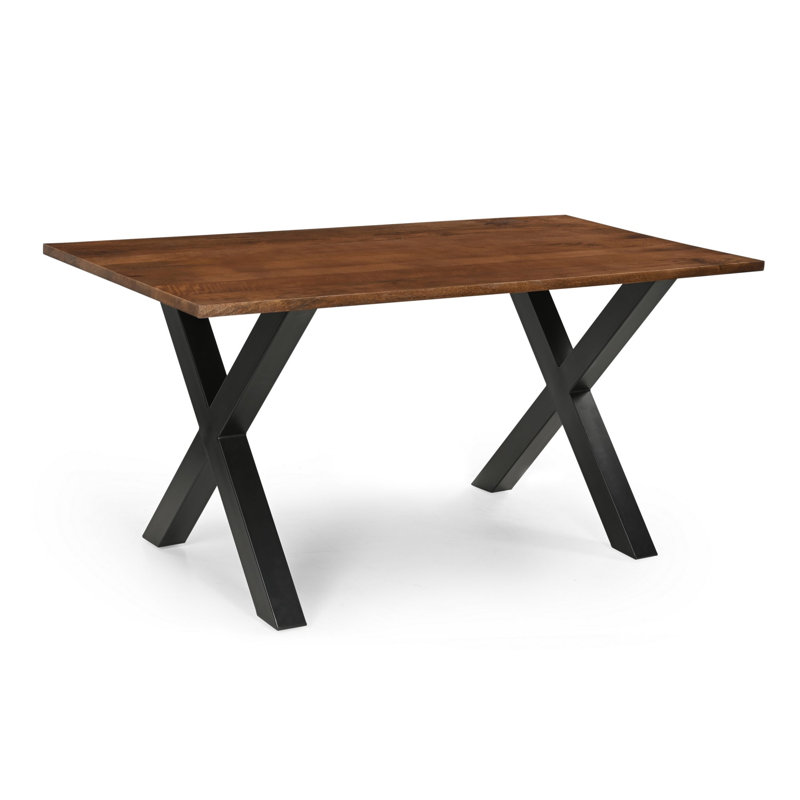 Timblin Solid Wood Top Metal Base Dining Table, Light Walnut