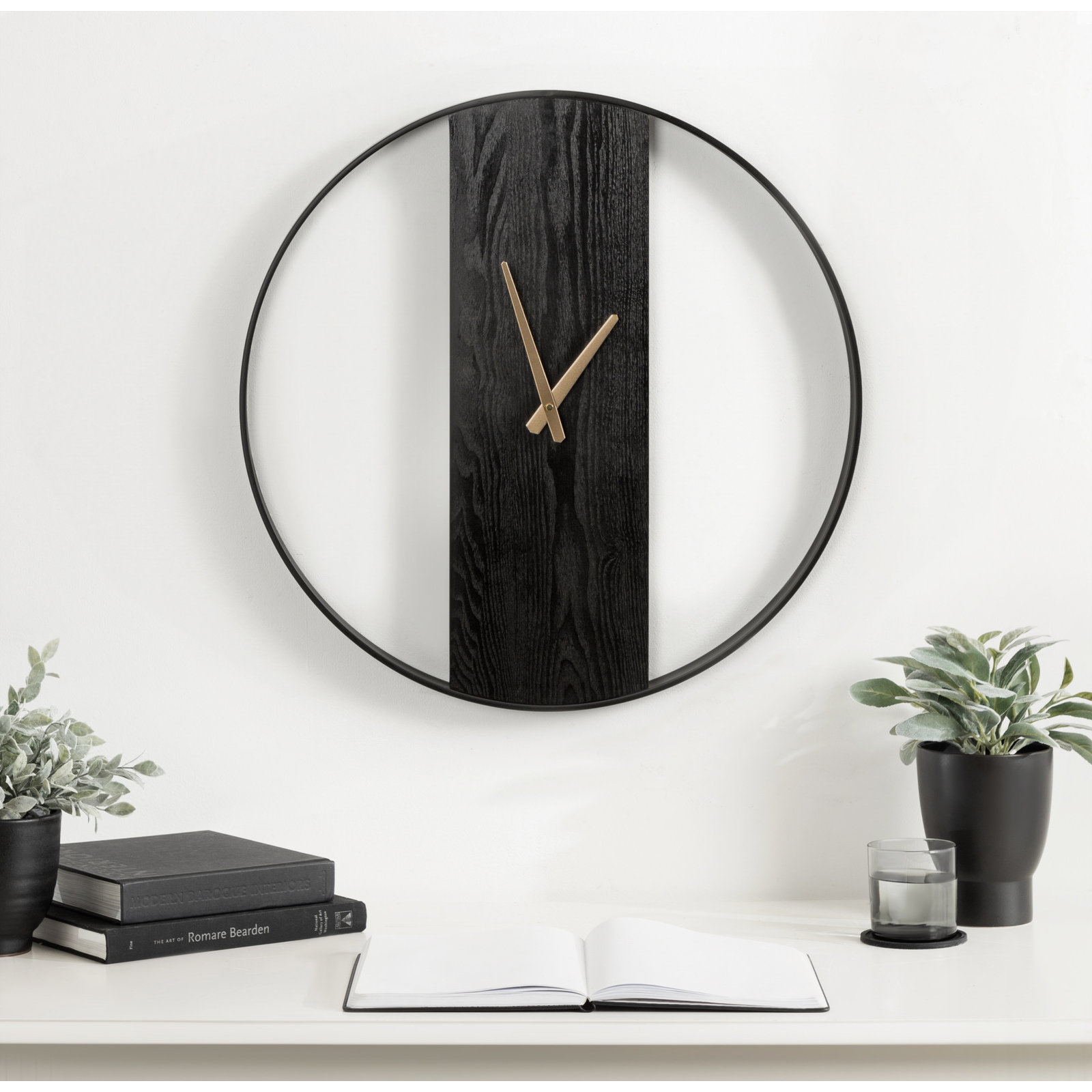 Gwennie Metal Wall Clock  , Black/Gold, 24" Diameter