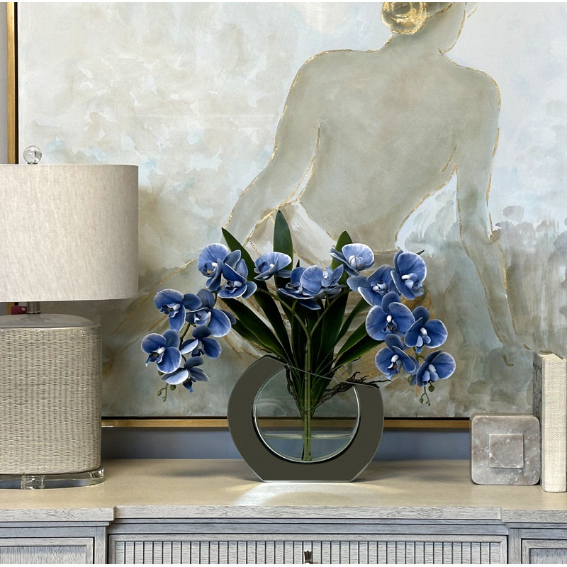 Orchid Floral Arrangement in Vase, Blue