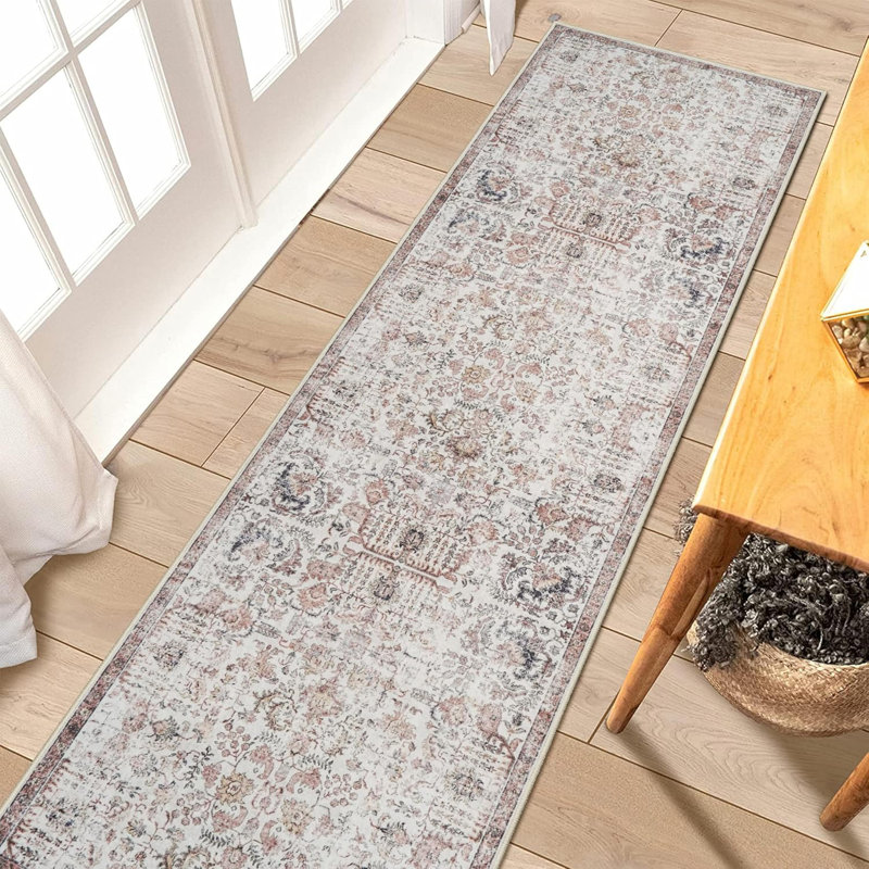 Hallway Washable Rug - Kitchen Rugs Entryway Rug Non Slip Indoor Farmhouse Carpet for Living Room Bedroom Bathroom Vintage Floor Decoration Mat (Maroon)