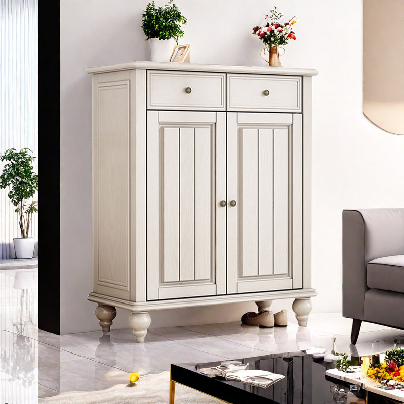 Armoire de rangement pour chaussures en bois massif 16 paires, Blanc