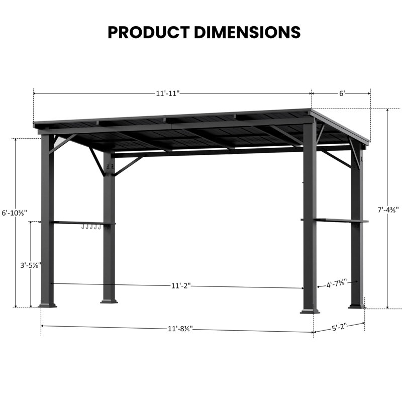 Belmont 1.8M X 3.6M Outdoor BBQ Patio Hard Top Grill Gazebo With Slop Roof, Bar Table Counter With Hooks And Opener