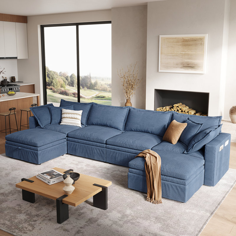 148" Cloud Couch, Oversized Modular Comfy Sofa for Living Room, U Shaped Sectional Couches with Detachable Sofa Cover, Storage Ottoman