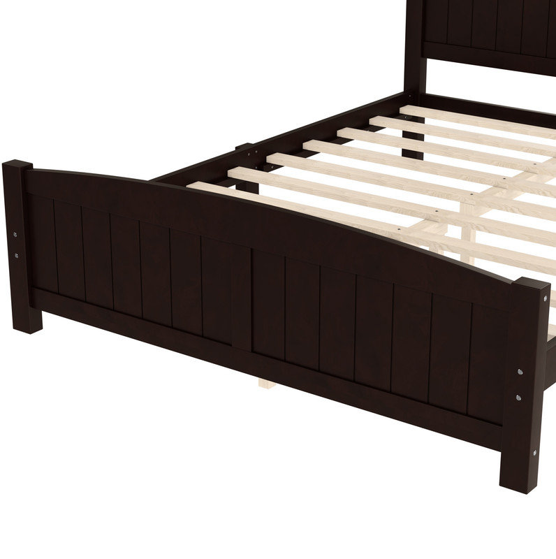 Grand lit plateforme, lit plateforme en bois massif avec lattes de soutien et structure solide, aucun sommier nécessaire, espresso