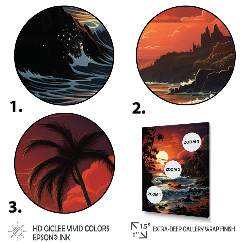Applecroft Beach Crimson Sunset Papercut III, Cadre photo noir, H 20 po x l 12 po x P 1 po
