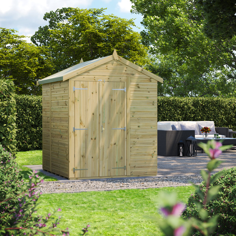 Powersheds 6 x 6ft Premium Pressure Treated Timber Windowless Garden Shed, Double Doors