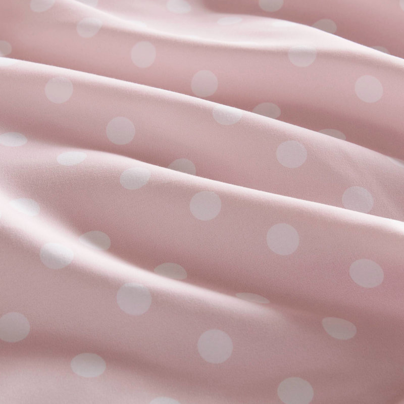 Édredon simple en chenille à motif floral rose avec revers à pois et housse réversible 3 lavables à la machine