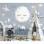 Papier peint amovible montagnes, lapins, nuages, étoiles, arbres, lune endormie-99178758
