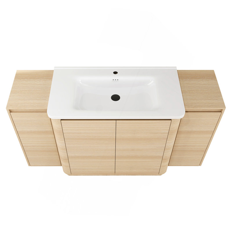 Ensemble de meuble-lavabo autoportant 60 po avec lavabo en céramique blanche 60 po, 2 petites armoires de rangement, porte à fermeture douce, chêne blanc américain, contreplaqué