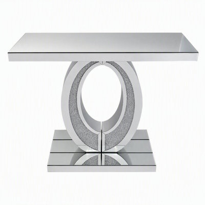 Console moderne et glamour avec miroir et incrustations de diamants broyés, table d'appoint pour entrée, salon, couloir ou hall d'entrée, argent