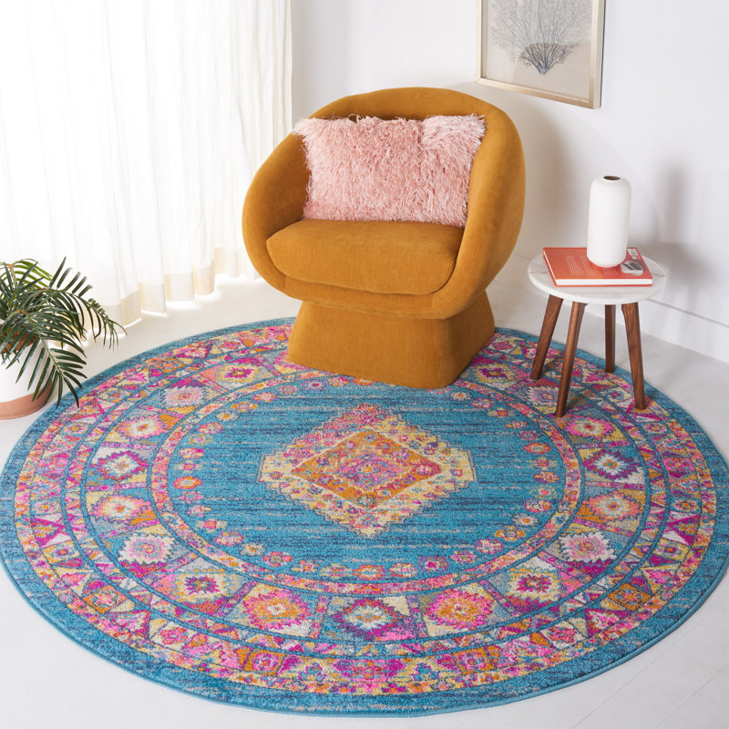Christa Geometric Blue Area Rug, Round 6'7"