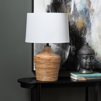 28" Rattan Table Lamp With White Shade