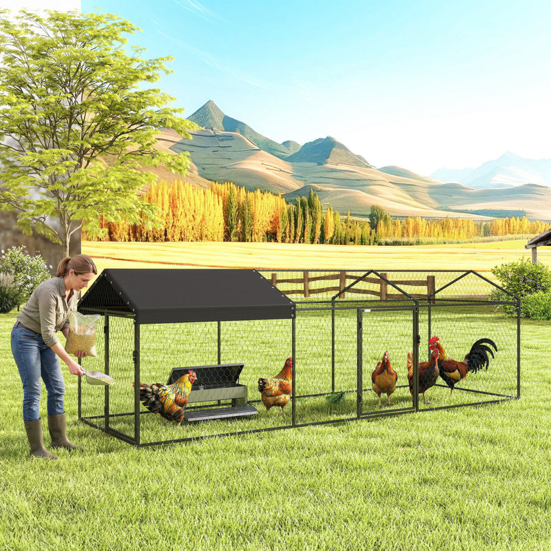 Large Metal Chicken Coop, 118" x 39" x 39" Chicken Run with Waterproof & Anti-UV Cover for 3-5 Poultry, Outdoor Poultry Cage Rabbit Hutch for Backyard Farm, for Duck, Cat