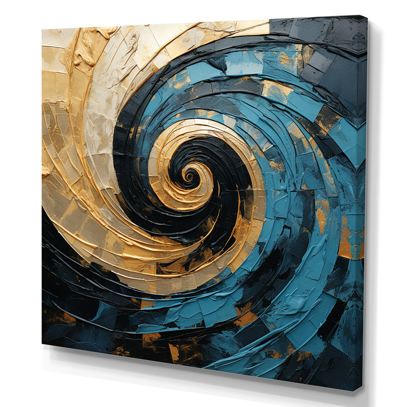 Or bleu, minimalisme, spirales, poteries - spirales abstraites, art mural, Toile tendue, H 30 po x l 30 po x P 1 po