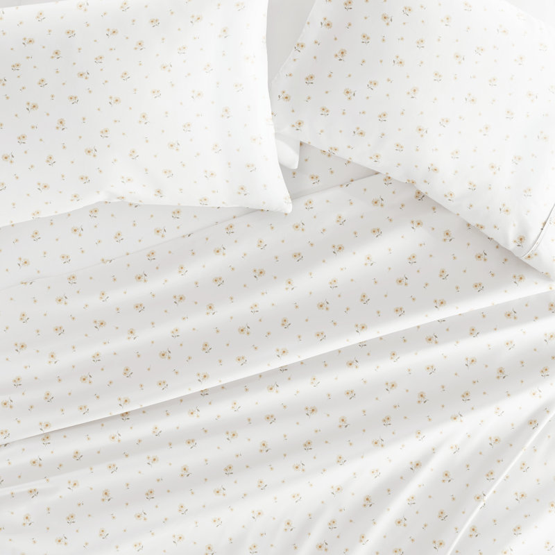 Ensemble de literie 4 pièces Ditsy, Ensemble de draps double / double avec 2 taies d'o, Marguerites jaunes