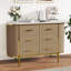 Commode 6 tiroirs 47,2 "cannelée, commode en bois moderne Mid-Century avec design incurvé et poignées dorées-1472592032
