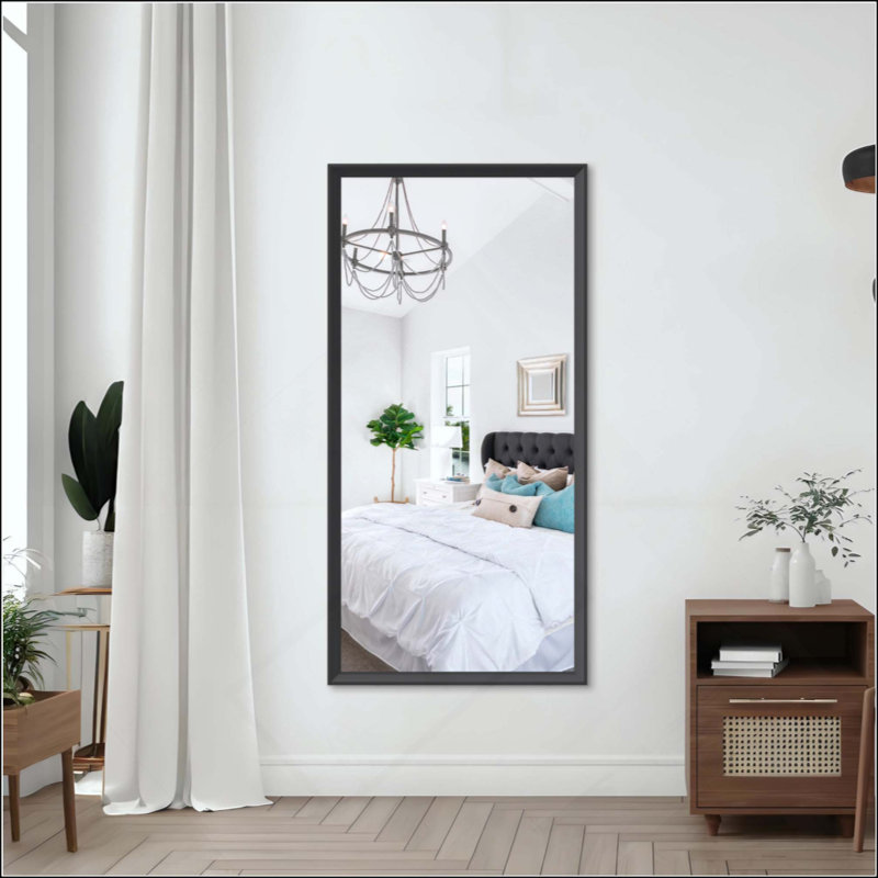 Miroir mural de salle de bain rectangulaire surdimensionné avec cadre, Noir