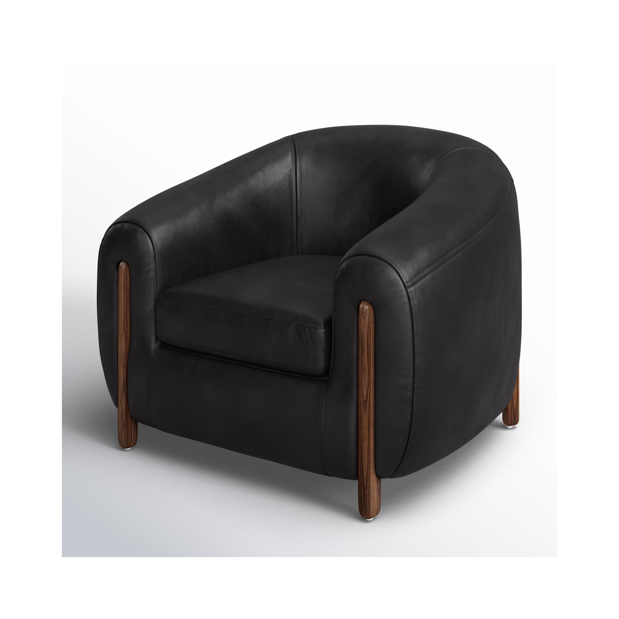 Bruno 38" W Barrel Chair, Heirloom Black Leather