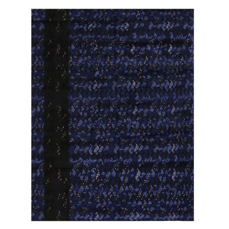 Rug & Kilim’S Scandinavian-Inspired Geometric Black And Blue Wool Pile Rug, Rectangle 12' x 15'