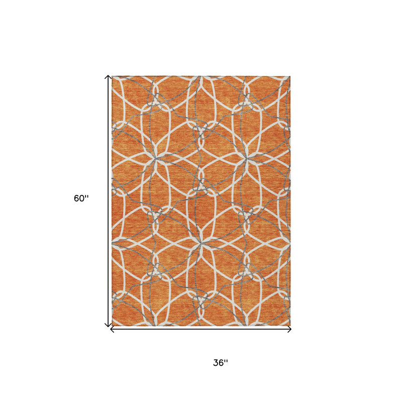 Tapis extérieur lavable à motif géométrique orange et ivoire 3 pi x 5 pi