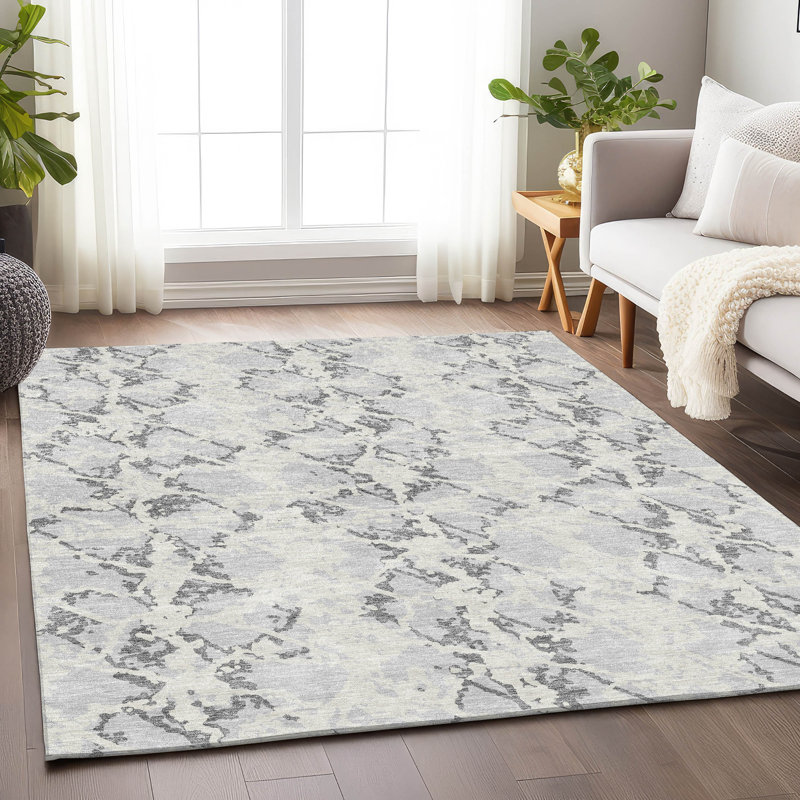 Premium Machine Washable Prisco Silver Rug, Rectangle 8' x 10'